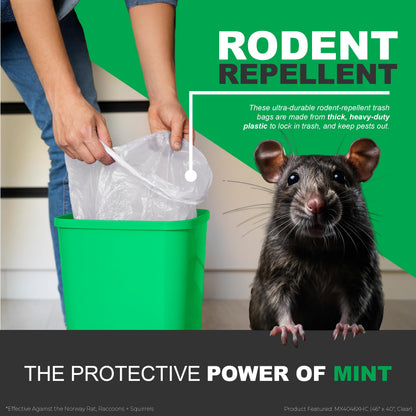 Mint -X Rodent Repellent Indoor Tall Kitchen Drawstring Trash Bags with Mint-Flex Technology; 13 Gallon, 120 Count, White