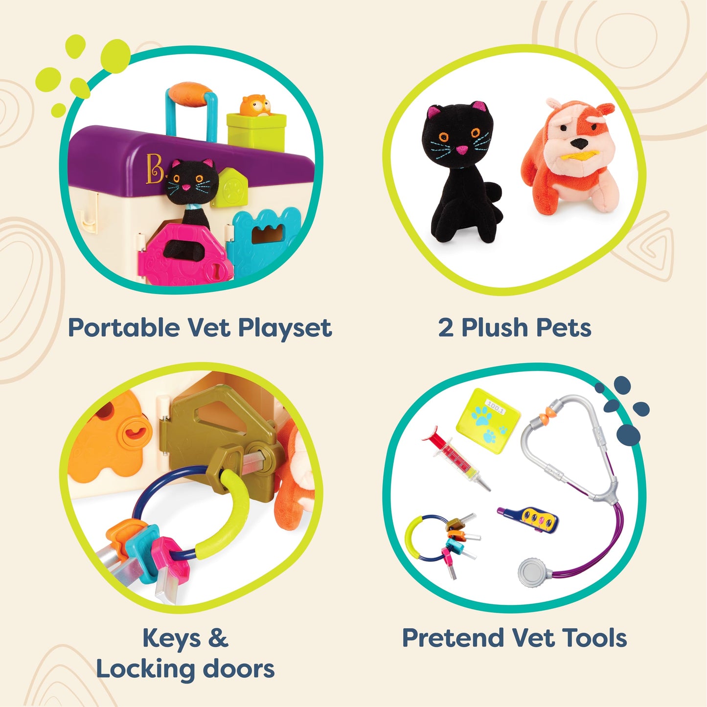 B. toys – Toy Vet Set For Toddlers, Kids – Pet Care – Pretend Play Set – Tools, Plush Toys – 2+ Years