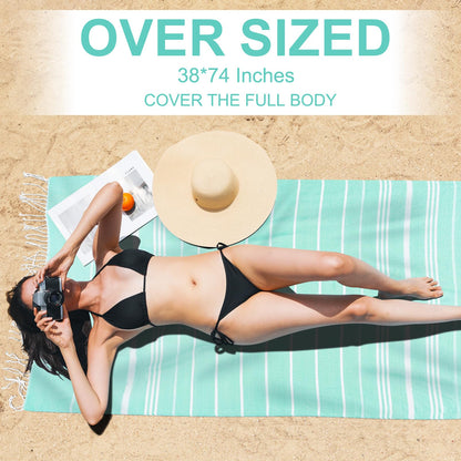 Genovega 6 Packs Oversized Turkish Beach Bath Towel Set Bulk 74"x38" Extra Large Sand Free Quick Dry Swim Camping Pool Clearance Towels Travel Blanket Adult Essentials Red Pink Green Stripe