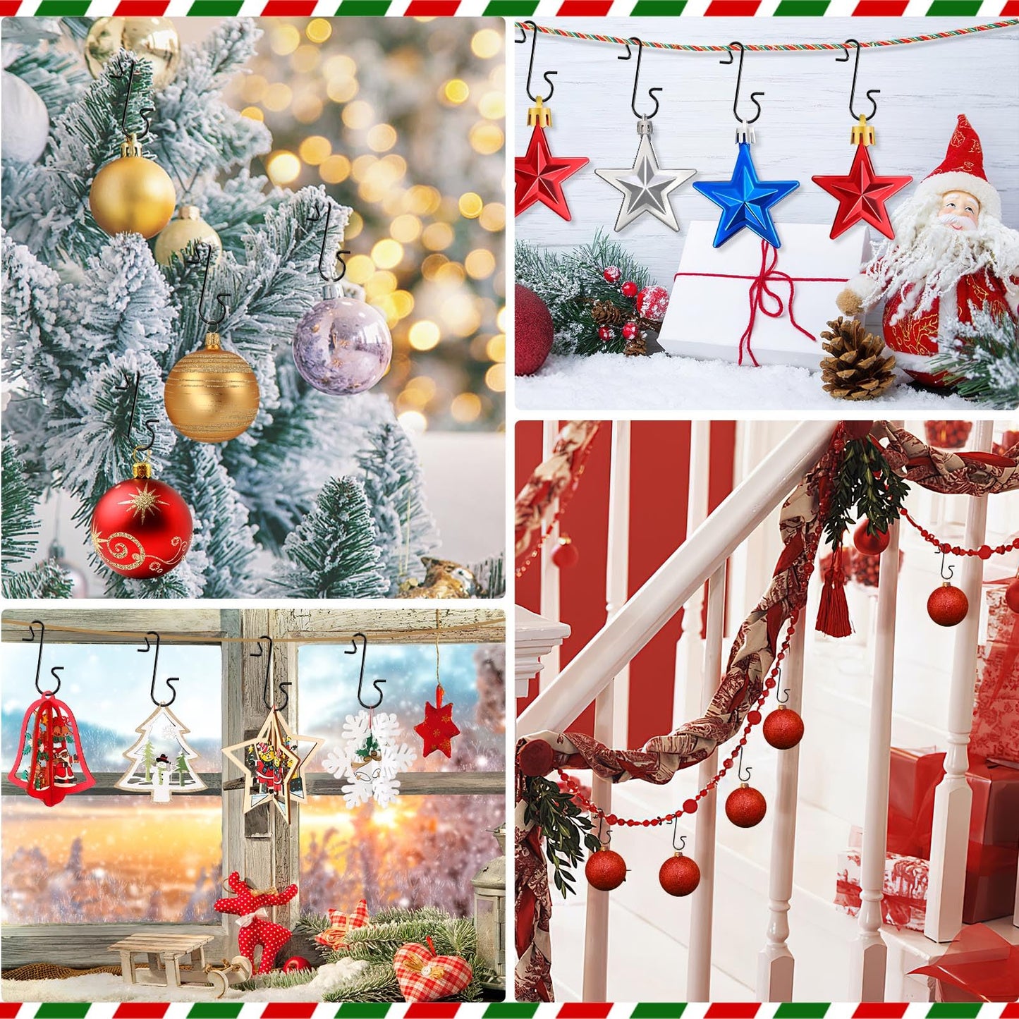 SEPGLITTER 240 PCS Christmas Ornament Hooks Black Metal Wire Hooks S-Shaped Hangers with Storage Box for Hanging Christmas Decoration