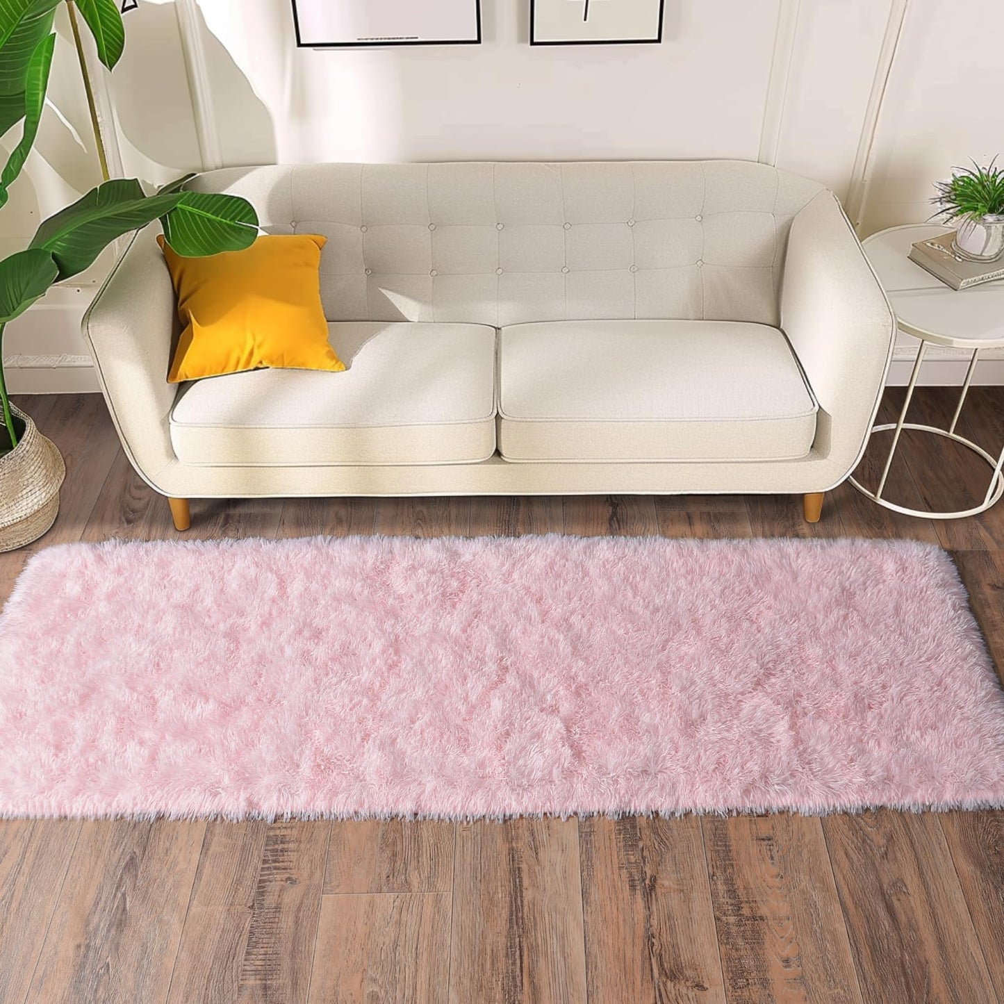 Ailyei Soft Shag Runner Rugs for Girls Bedroom, 2x6 Pink Fluffy Throw Area Rug Non Slip for Hallways Kids Bedside Dorm, Long Shaggy Furry Carpet for Nursery Living Room