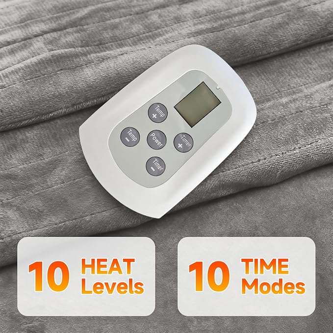 Heated Blanket Electric Blanket Queen Size 84"x90" Fast Heating Electric Blanket with Dual Control 10 Heat Levels & 10 Hours Auto-Off Overheat Protection Cozy Soft Flannel Heated Throw Blanket
