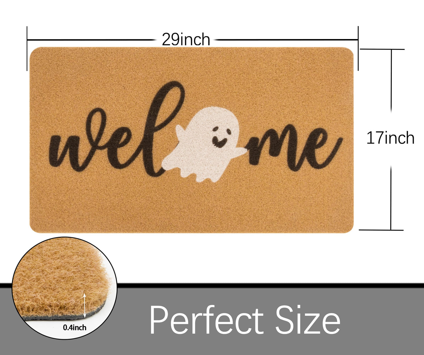 Halloween-Ghost-Coir-Doormat Non-Slip Boo-Ghost-Welcome-Door-Mat Halloween-Decor-Mat for Outdoor Indoor Entrance 17x30 inch (Boo)