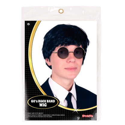 Kangaroo 60's Rock Band Beatles Hair Wig – Costume Wig for Men Black Color – 60s 80s Wig for Adults – Halloween Accessory Rockstar Wig