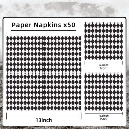 Quera 50 Pack Black White Plaid Paper Napkins Party Supplies Halloween Paper Napkins Clown Cocktail Napkins Perfect For Halloween Dinner Party Decoration 6.5'' X 6.5''