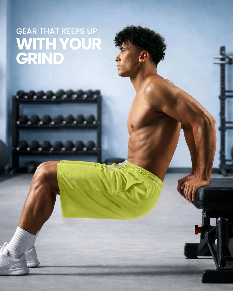 NY Threads Men's Athletic Shorts Quick Dry Loose-Fit Lightweight Running Workout Gym Shorts with Pockets, Large, Lime Green