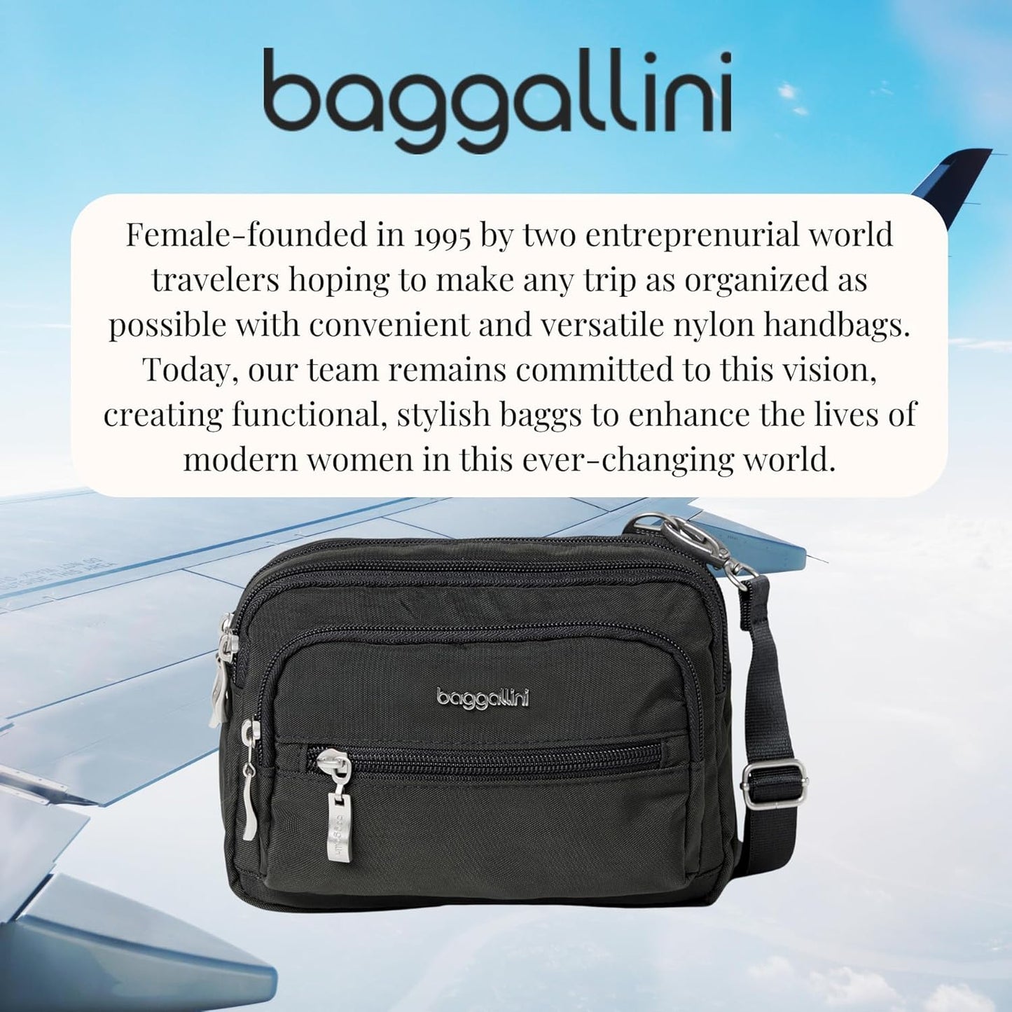Baggallini Triple Zip Small Crossbody Bag for Women - 8x6 Lightweight Convertible Fanny Pack Belt Bag