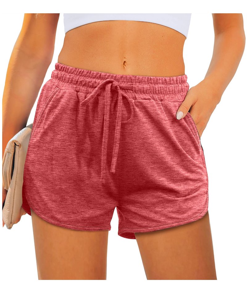 Womens Workout Shorts Athletic Pants Dolphin Shorts with Pockets Exercise Jogging Coral Red L