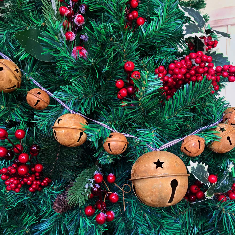 Winlyn 28 Pack Rusty Jingle Bells with Star Cutouts Christmas Sleigh Bells Rustic Metal Craft Bells Star Bells with Jute Rope Ribbon for Holiday Season Primitive Country Décor 3 Sizes 1.6" 2.4" 3.5"
