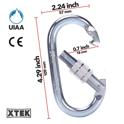 Climbing Carabiner – UIAA CE Rated 25kN/5620LB – Heavy Duty Twist Locking Carabiner Clip - Industrial Strength Large Steel Oval Carabiners - Rock Climbing Caribeener Clips for Rigging, Ropes