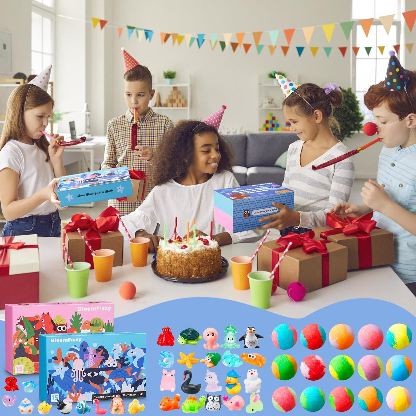30 Kids Bath Bombs with Surprise Inside – Gift Set with 30 Unique Land & Sea Animal Toys, Fun, Educational, and Child-Safe Natural Bath Bombs with Toys, Great Gift for Kids’ Birthdays & Summer Fun