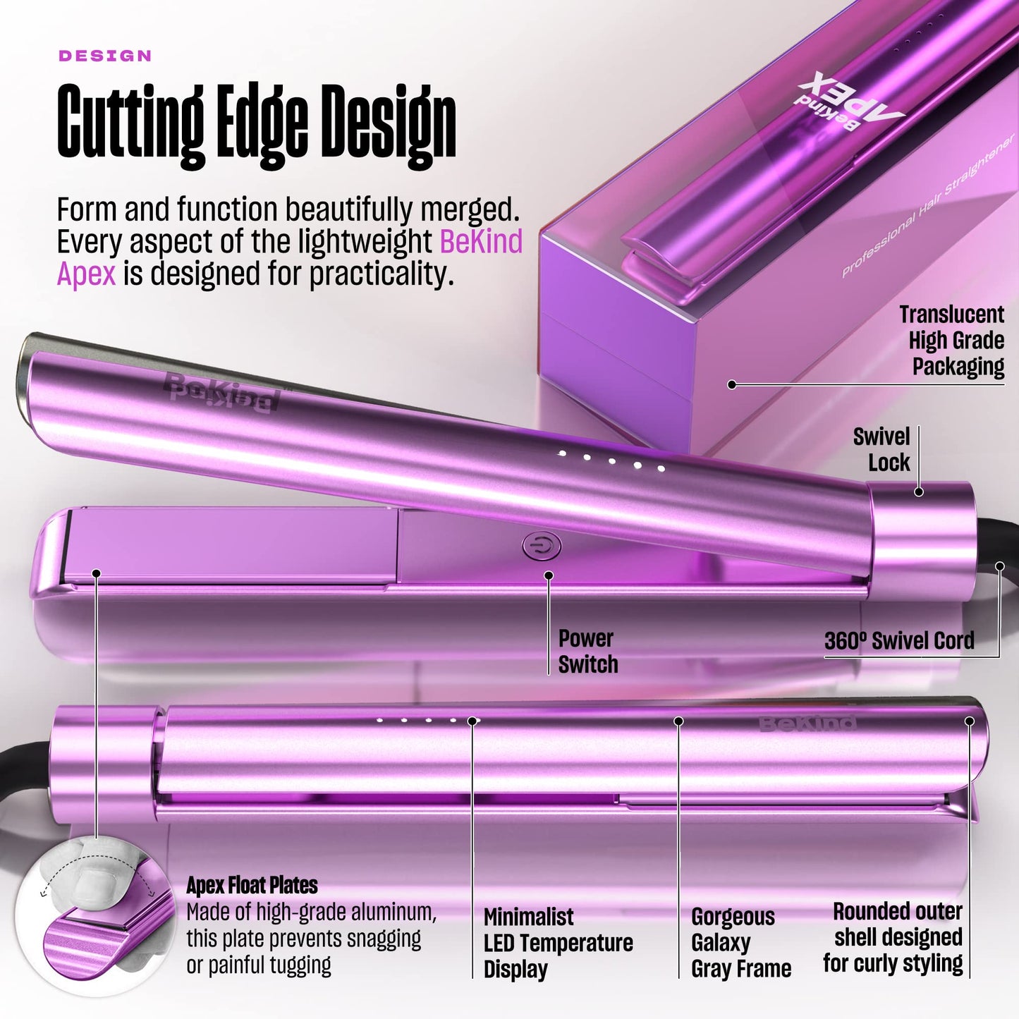 Bekind Apex 2-in-1 Hair Straightener Flat Iron | 1“ 460°F Straightener & Curler for All Hairstyles | UltraSmooth Tech | 15s Fast Heating & Temp Memory | Gift Set for Girls Women (Crystal Blue)