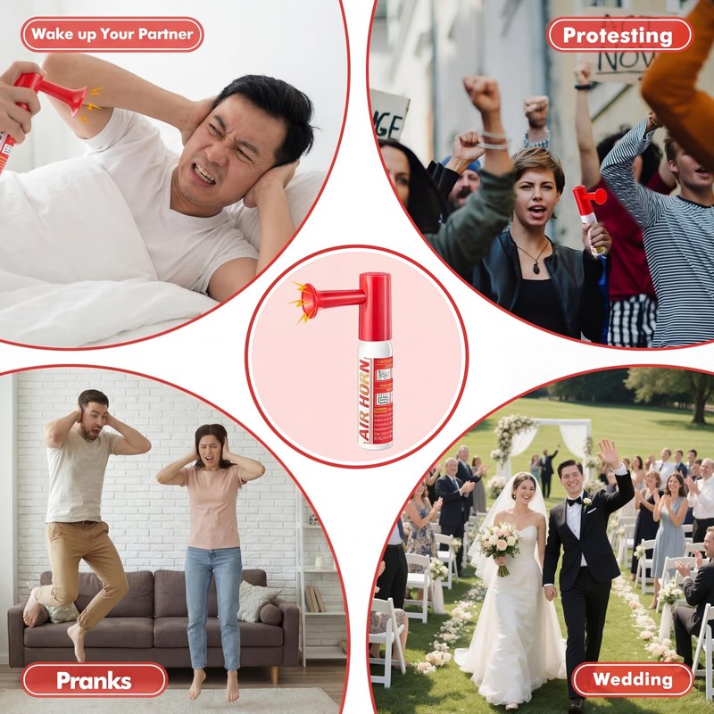 3 Pack Mini Air Horn for Personal Safety, 0.88 Oz Stadium Air Horn Prank, Portable Blow Noise Maker for Sporting Events, Football Games, Dogs, Party, Birthdays,Graduation Mini Noisemakers (Red)
