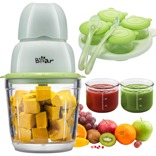 Bear Baby Food Maker, Baby Food Processor Set with Baby Food Containers, Silicone Spoons, Baby Food Puree Blender for Fruit, Vegetable, Meat, Make Fresh and Nutritious Meals for Your Little One