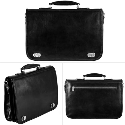 Time Resistance Hand Crafted Leather Messenger Shoulder Bag 15 Inch Laptop Briefcase Business Attache Black
