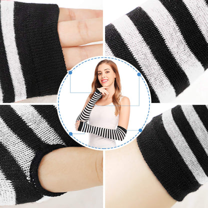 Bienvenu Punk Gothic Rock Long Arm Warmers Fingerless Gloves, Black White