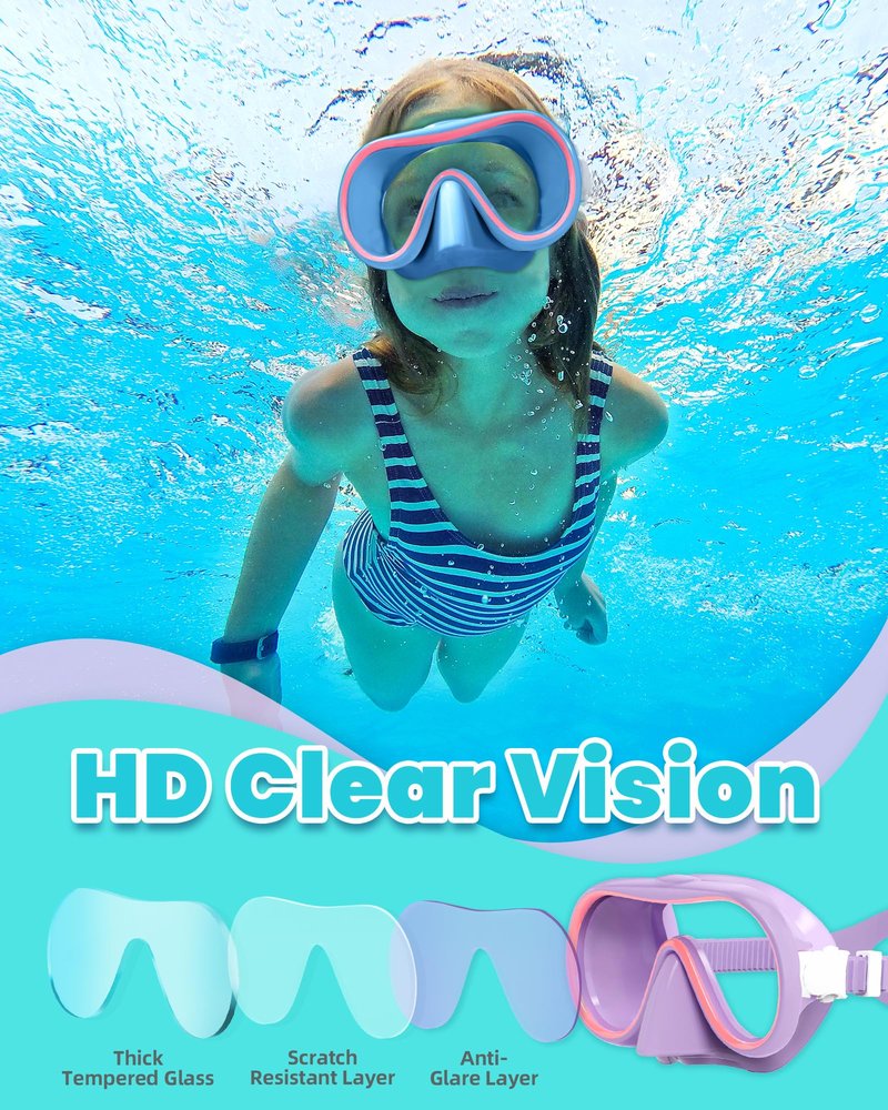 Seago Kids Swim Goggles with Nose Cover for Girls Boys Youth, 2 Pack Clear Vision Swimming Goggles Swim Mask Pool Goggles No Leaking Tempered Glasses for Kids 6-14 4-7 8-14 3-5 8-12 3-6