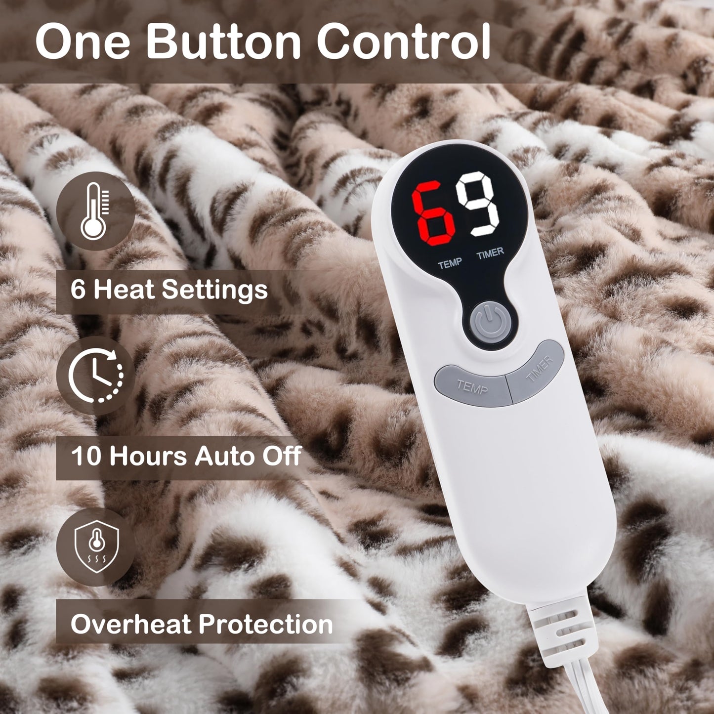 Electric Heated Blanket Full Size 72"x84", Cozy Large Oversized, 5 Heating Levels & 10 Hours Auto Off, Cozy for Bed, Sofa, & Office, Machine Washable, Purple