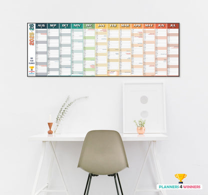 Academic Year Wall Planner 2025-2026 with Extra Wide Size (120 x 42 cm) | Mid Year 25/26 Wall-Planner Runs Aug ’25 to Jul ’26 | Excellent for office, home and school. | Non Laminated, ROLLED DELIVERY