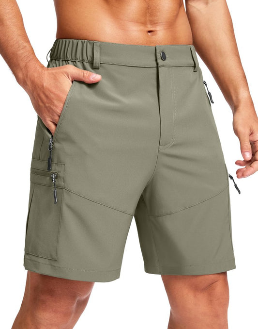Pudolla Men's Hiking Cargo Shorts Lightweight 7" Travel Casual Shorts for Men Golf Work Outdoor with 5 Zipper Pockets(Grey Sage Medium)