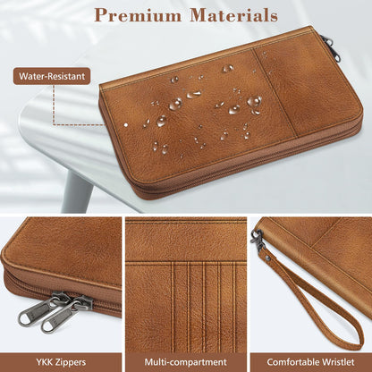 Fintie Passport Holder Travel Wallet for Family, RFID Blocking Travel Document Organizer Clutch Bag for Passports, Business Cards, Credit Cards, Boarding Passes, Brown