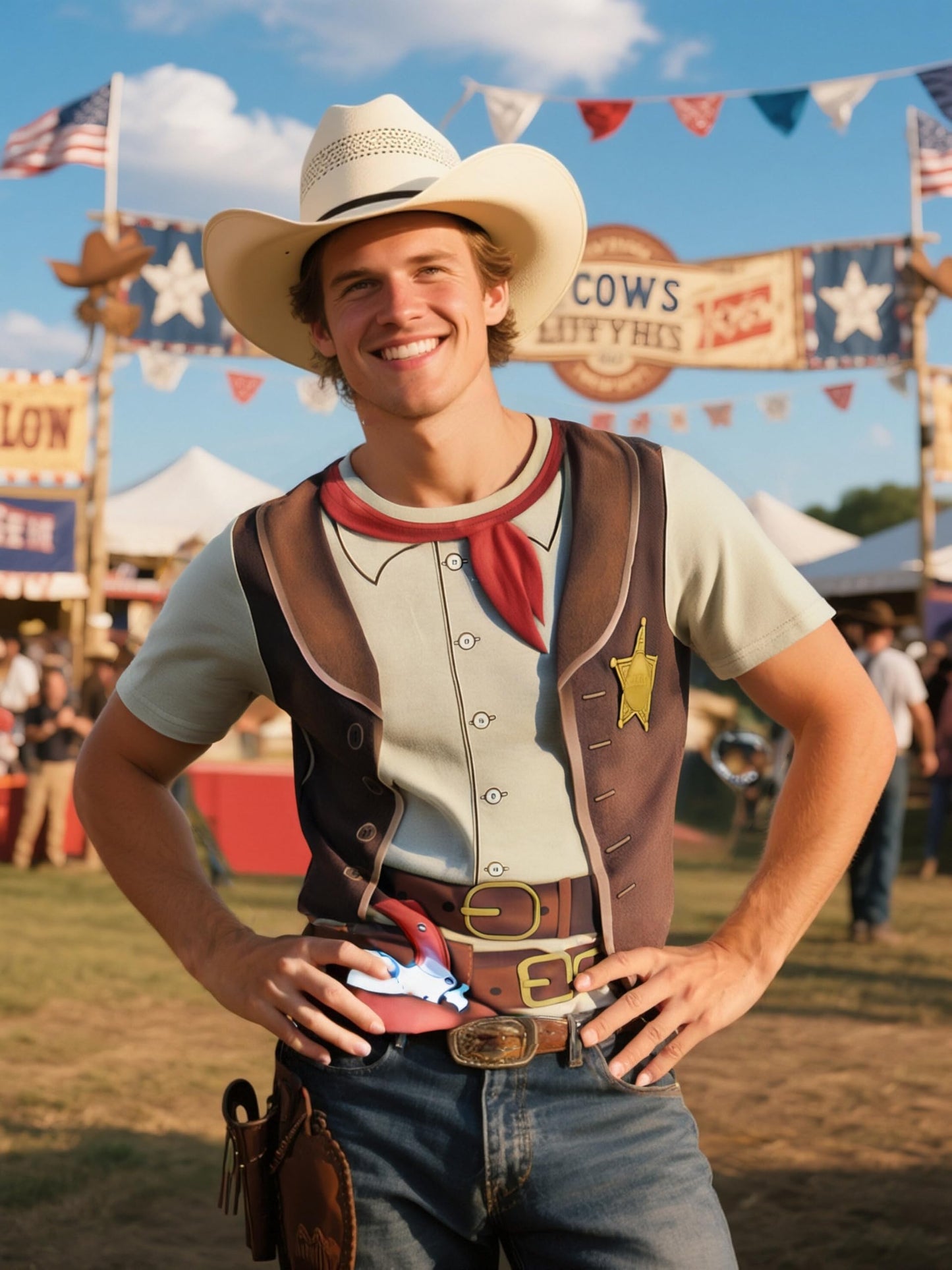 Funny World Men's Western Cowboy Costume T-Shirts, X-Large, Brown