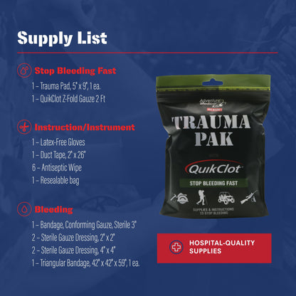 Adventure Medical Kit Trauma Pak First Aid Kit with QuikClot - First Aid Kit for Emergency Supplies, Camping Essentials & More - Compact Trauma Kit with Gloves, Alcohol Swabs, Bandages & More