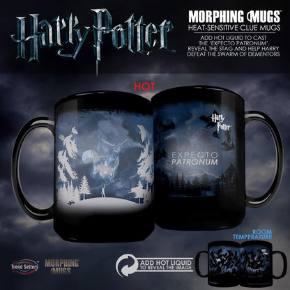 Morphing Mugs Harry Potter - Expecto Patronum Spell – 16 oz Large Ceramic Heat Sensitive Clue Mug – Full image revealed when HOT liquid is added