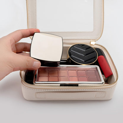 Aveniee Clear Makeup Bag Organizer, Travel Toiletry Bag Cosmetic Case for Women, Portable Make Up Skincare Pouch Car Organizer Bag with Zippers for Essentials,White