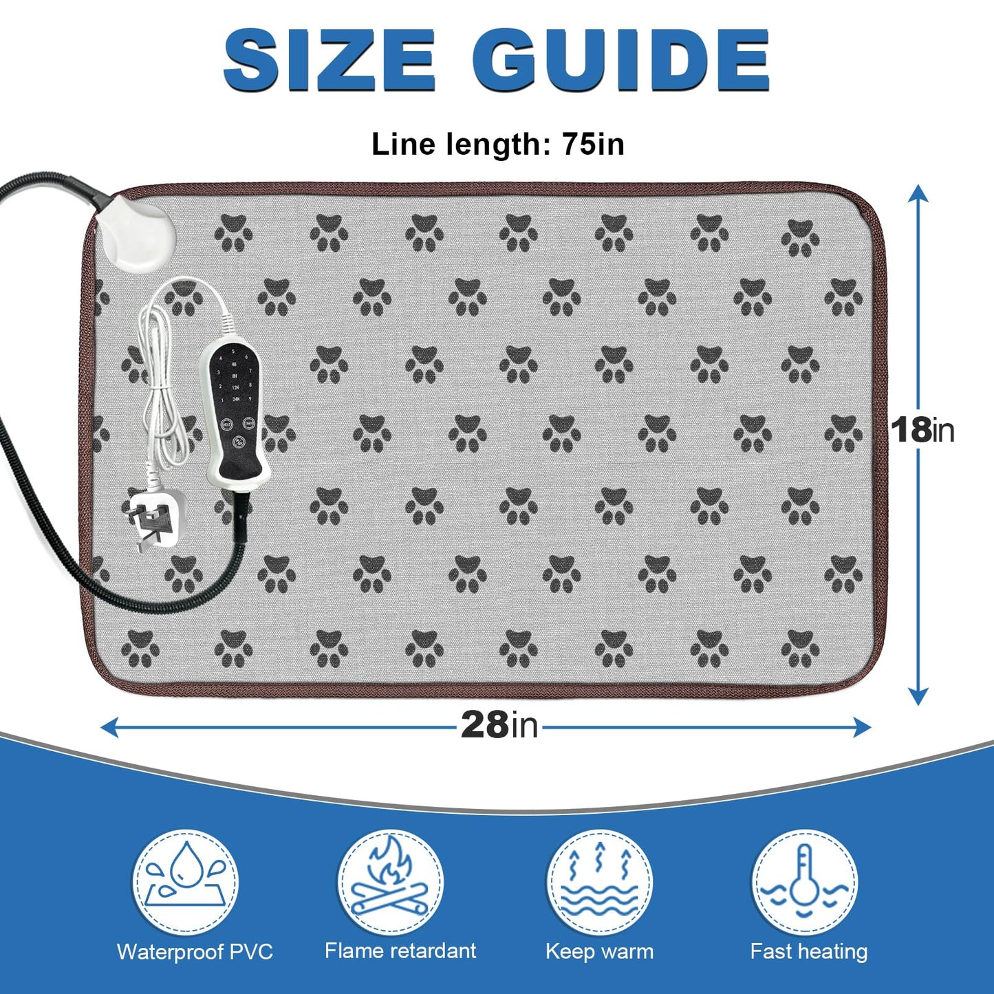 RC SLL Dog Heating Pad for Large Dogs, Pet Heating Pads for Dogs Cats, Waterproof Heated Pet Pad with Smart Thermostat Switch, Puppy Heating Pad for Whelping Box(FootPrint,48 * 72cm)