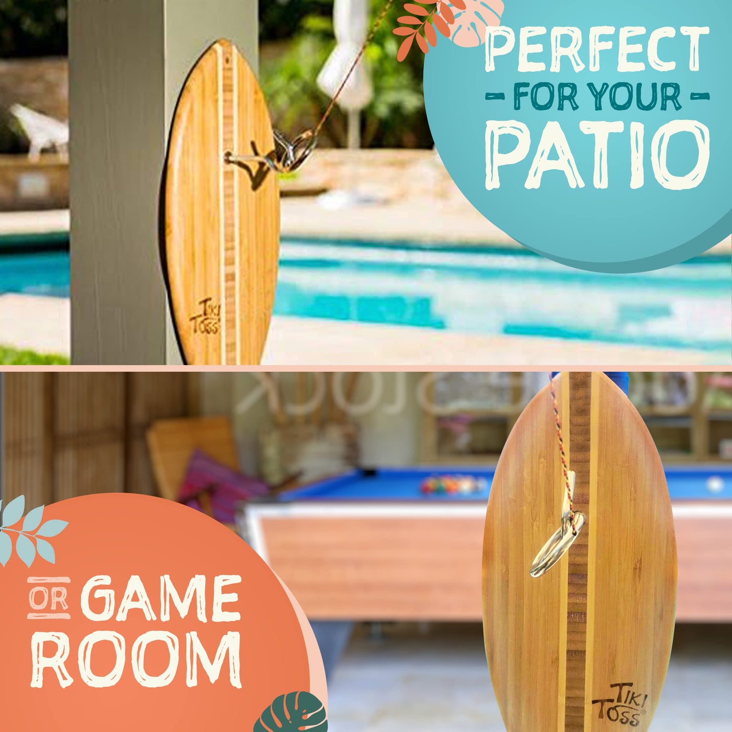 Tiki Toss Ring Toss Game for Adults - 12.3 Inch Surfboard Edition - Hook and Ring Game for Outdoor & Indoor Use, Gift for Husband, dad, College Boys
