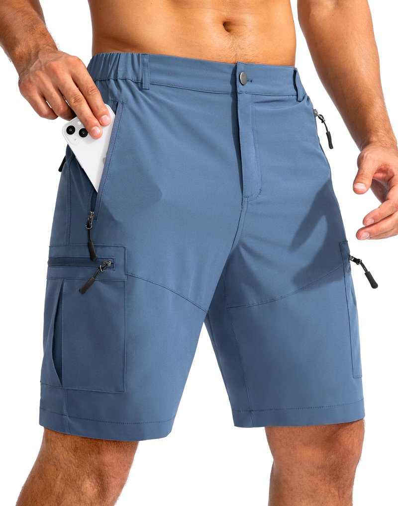 Pudolla Men's Hiking Cargo Shorts 9" Lightweight Outdoor Work Shorts for Men Travel Golf Camping Casual with 5 Zipper Pockets(Blue XX-Large)