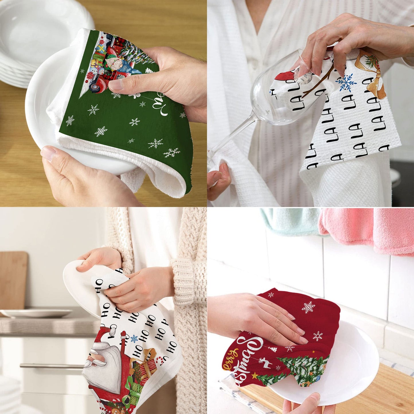 Hexagram Christmas Kitchen Towels, Christmas Hand Towels, Snowman Dish Towel Set of 4, Xmas Kitchen Decor, Santa Housewarming Gifts