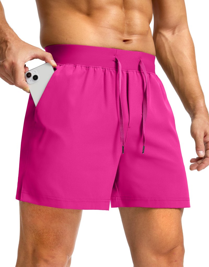 Soothfeel Men's Running Shorts with Zipper Pockets 9"/ 7"/ 5" Lightweight Quick Dry Basketball Gym Workout Athletic Shorts for Men (Hot Pink, S)