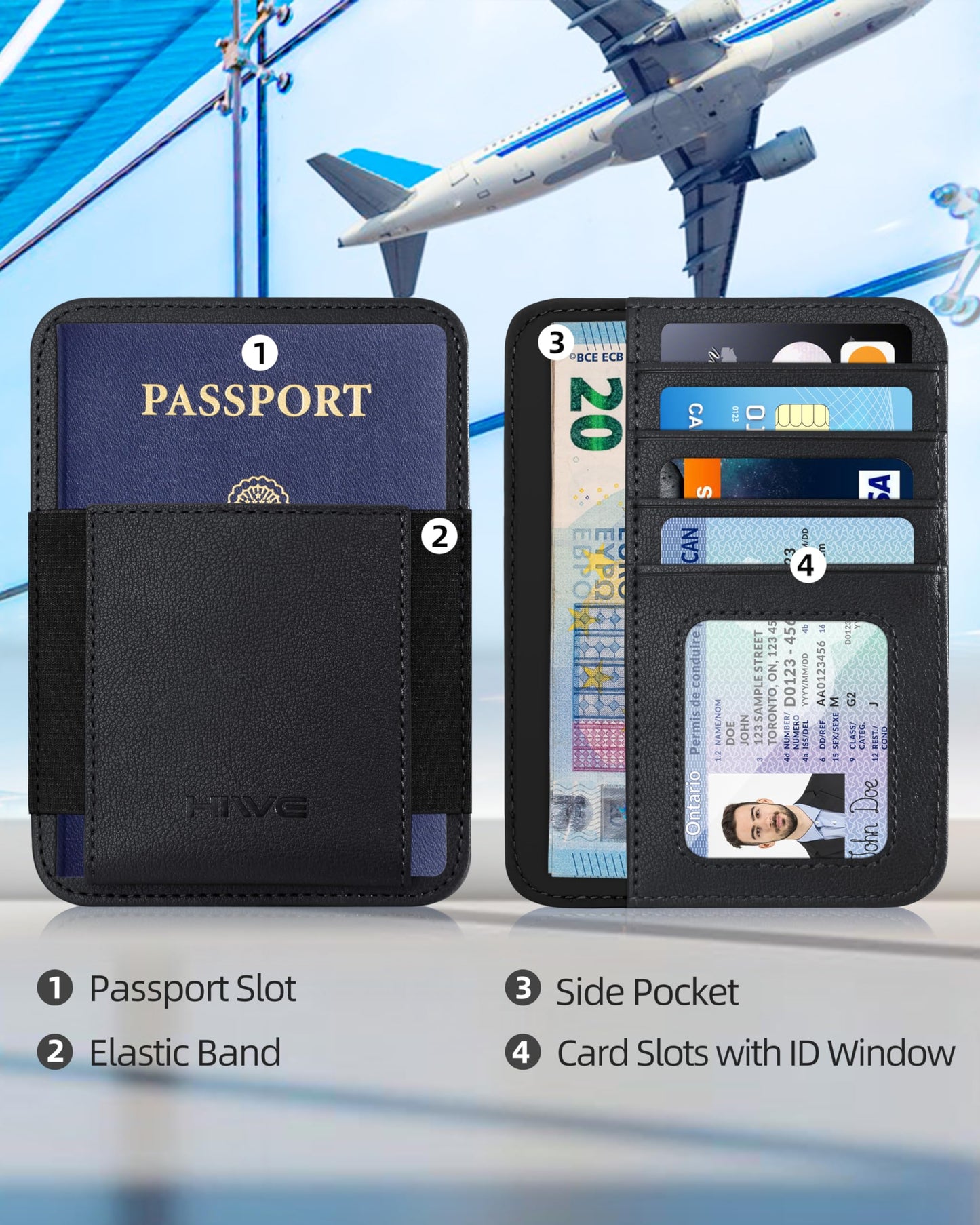 HiWe Passport Holder for Travel, Minimalist RFID Passport Holder, Leather Passport Wallet Cover Case for Men & Women, ID Window, Black