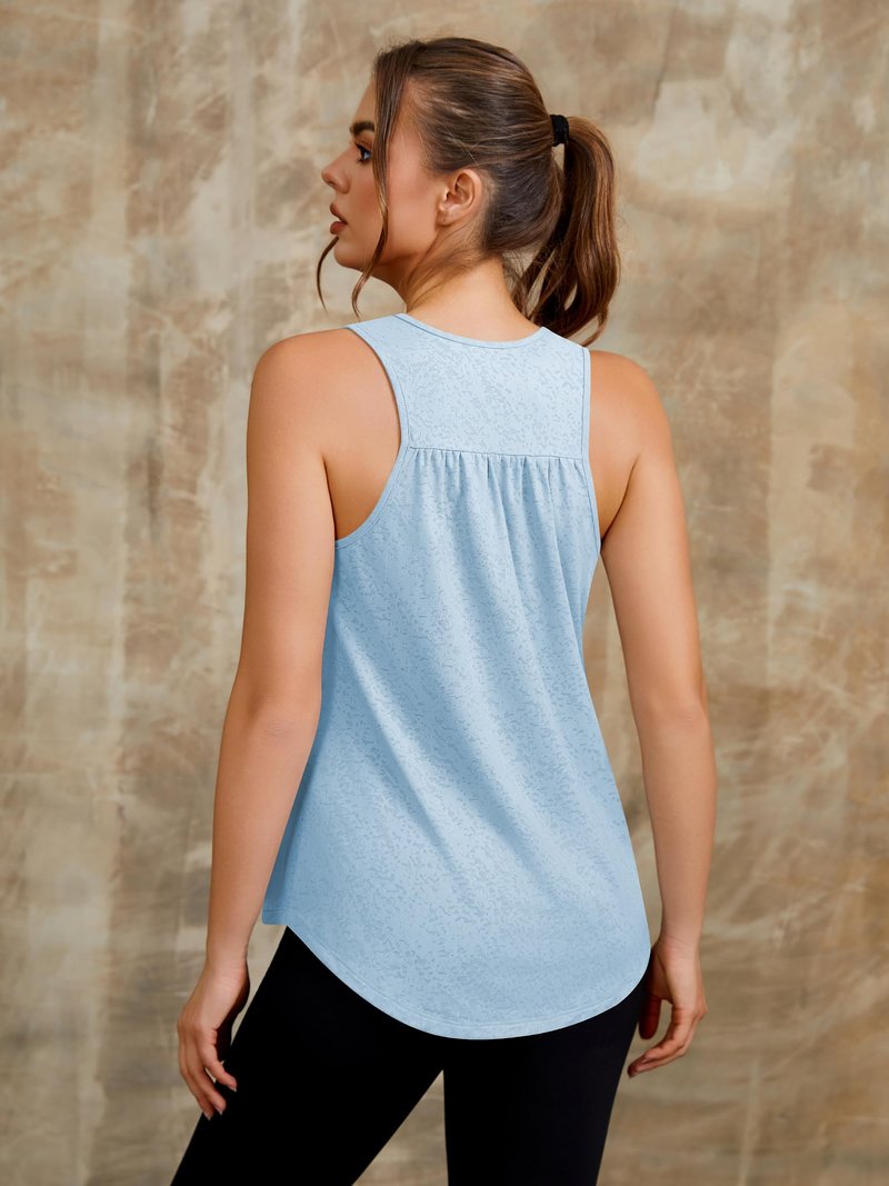 Laughido Women's Workout Tank Tops for Women Sleeveless Racerback Loose Fit Athletic Running Yoga Gym Jacquard Shirts (Blue, Large)
