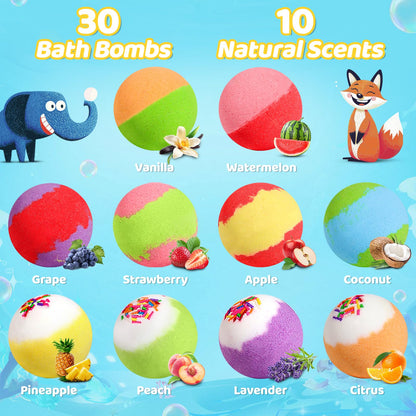 30 Bath Bombs for Kids with Toys Inside, Kids Bath Bombs Gift Set with 30 Sea & Land & Sky Animal Surprise Toy, Natural Organic Bubble Bath Toys, Christmas Gifts for Girls Boys, Stocking Stuffers