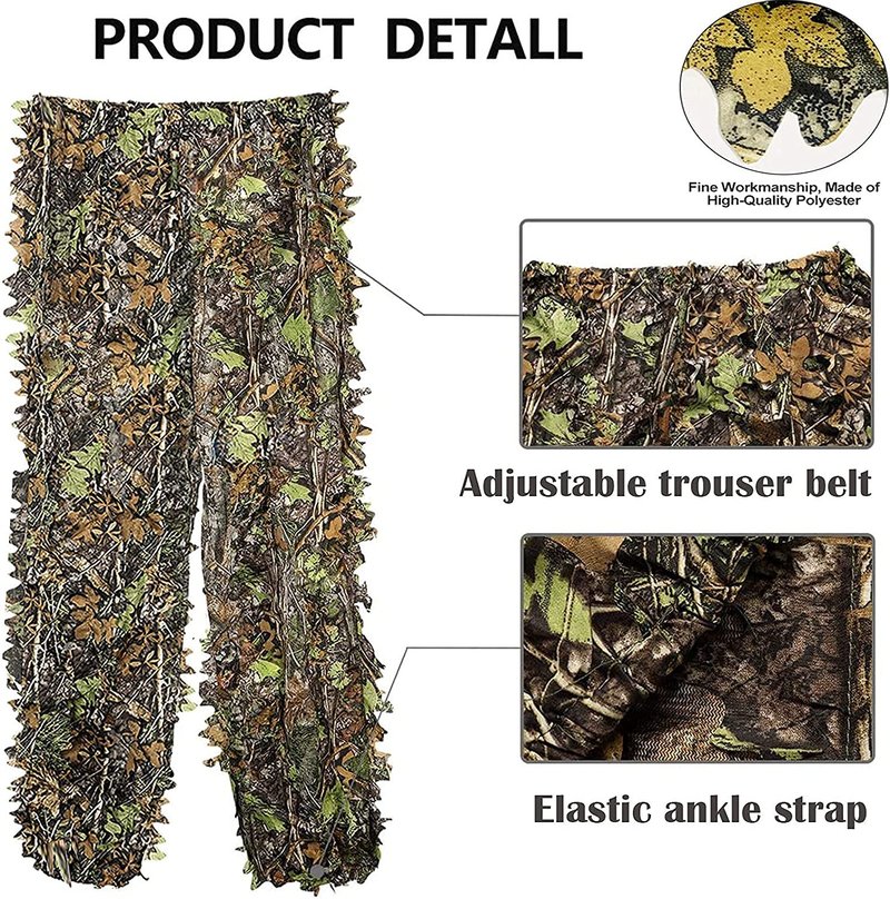 Monfasye Ghillie Suit, 3D Leafy Camo Hunting Suits Breathable Woodland Gillies Costume Jungle Clothing