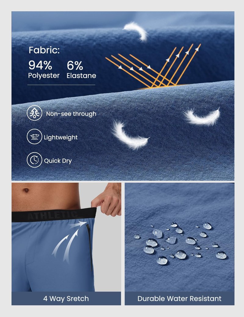 GymBrave Men's 5 inch Athletic Running Shorts with Zipper Pockets Lightweight Quick Dry Workout Gym Shorts for Men Blue S