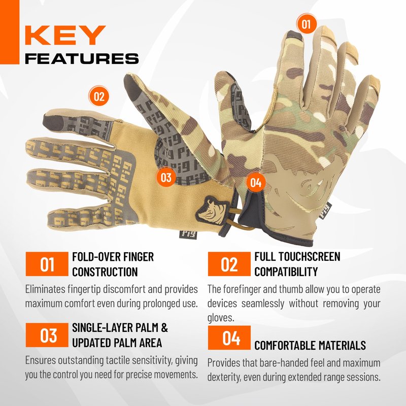 PIG FDT Delta Utility Gloves, Touchscreen Compatible, High Dexterity for Shooting Sports, 1 Pair, Multicam, 2X-Large