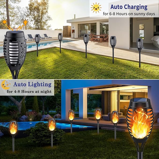 KYEKIO Solar Lights for Outside, 16Pack Solar Flame Torch Light, Garden Light Outdoor Waterproof, Halloween Lights Outdoor for Yard Decor, Halloween Outdoor Decorations Lawn Pathway