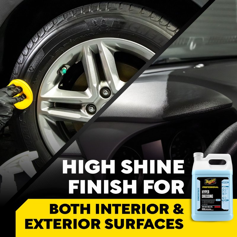 Meguiar's Hyper Dressing, 1 Gallon, Trim Shine For Drivers & Detailers— Car Wash Soap Restores Gloss And Deep Black Look; Use On Plastic And Rubber Trim, Tires, Bumpers And Wheel Wells