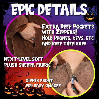 Funziez! Sherpa Bear Adult Onesie - Animal Halloween Costume - Plush Teddy One Piece Cosplay Suit for Adults, Women and Men(Brown, X-Large)