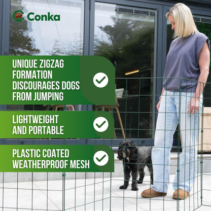 Conka Pets – Outdoor Dog Fence – Wire Garden Barrier for Medium and Large Dogs – 1 Metre High – 10cmx12cm Mesh Stops Dogs from Jumping - Portable, Lightweight and Foldable - Covers 10ft/3 Metre Gap