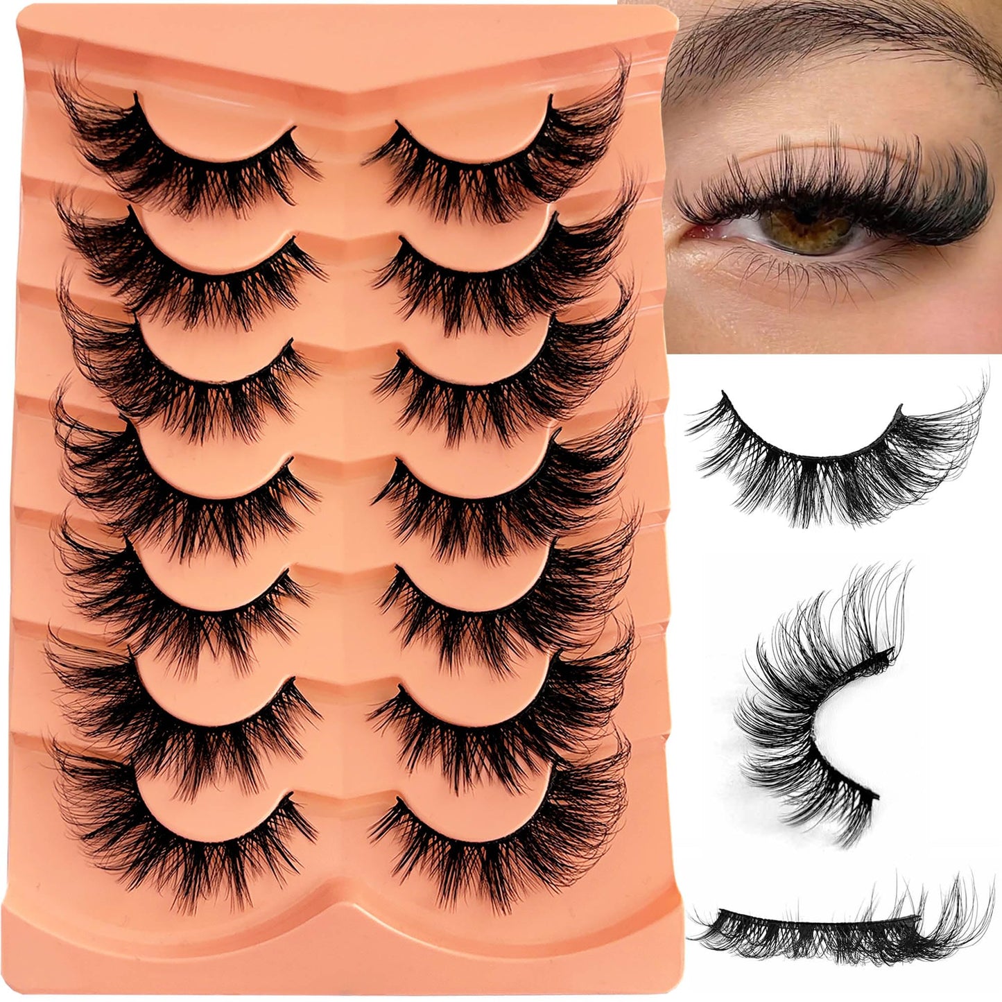 False Eyelashes Strip Lashes Wispy Yasnai Cat Eye Lash Fake Eyelash Natural Look Volume 18mm Mink Fluffy Fox Eyelashes 7 Pairs Pack 9D