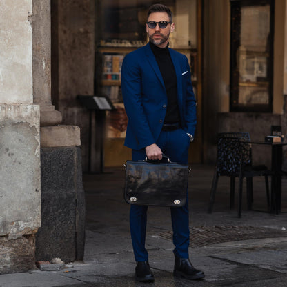 Time Resistance Hand Crafted Leather Messenger Shoulder Bag 15 Inch Laptop Briefcase Business Attache Black