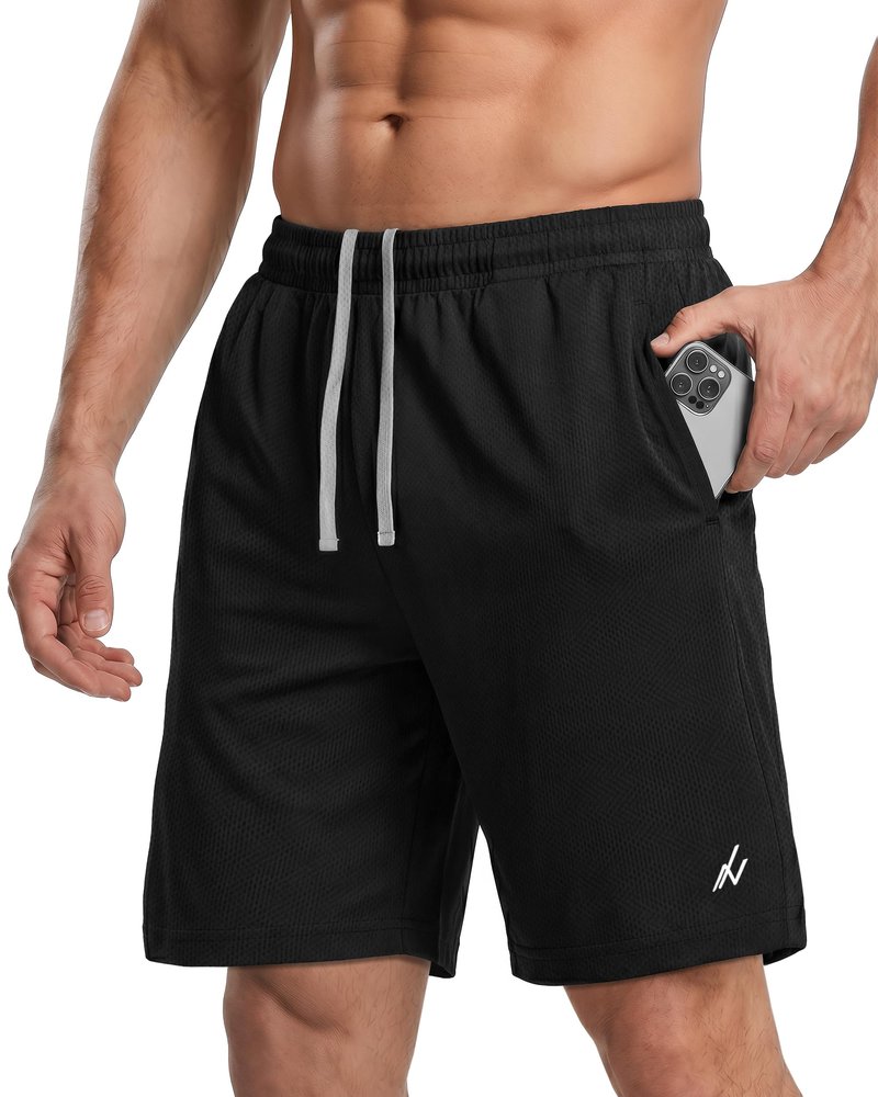 NY Threads Men's Athletic Shorts Quick Dry Loose-Fit Lightweight Running Workout Gym Shorts with Pockets, X-Large, Black