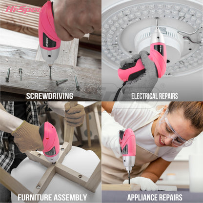 Hi-Spec 27 Pc Electric Screwdriver Pink 3.6V with 23 Drill Bits Set, Rechargeable Battery, LED Light & Cordless Screwdriver – Ideal for Home, Office, DIY Projects & Women
