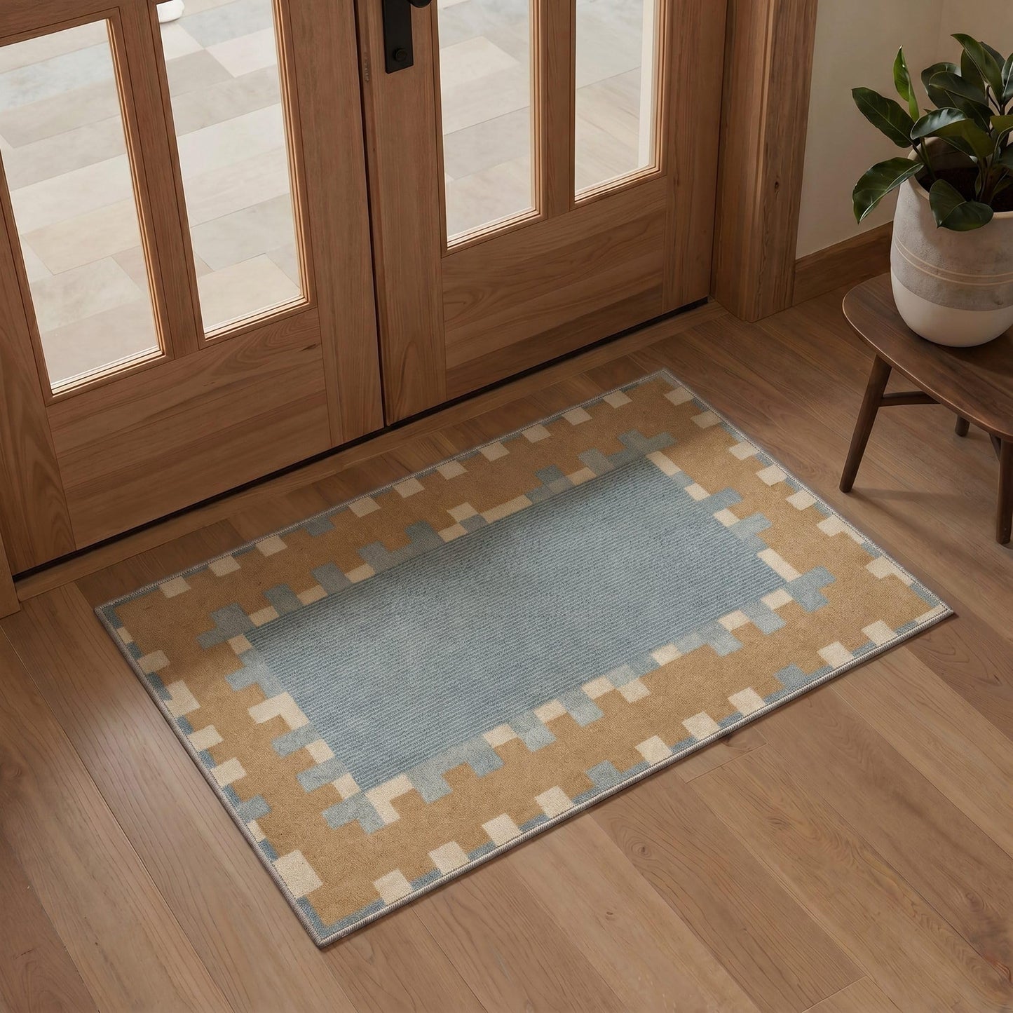 BEIMO 8X10 Area Rugs Minimalist Geometric Blocks Rug, Low Pile Non Slip Machine Washable Indoor Rug for Living Room Bedroom Dining Room Home Office, Dusty Camel