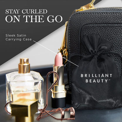 Brilliant Beauty Eyelash Curler with Satin Bag & Refill Pads - Award Winning - No Pinching, Just Dramatically Curled Eyelashes for a Lash Lift in Seconds (Rose Gold)